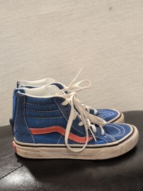 Vans Kids High-Top Sneakers in Blue with Red Stripe